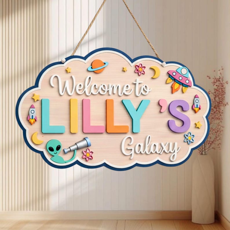 Personalized Space Nursery Door Sign, Galaxy Kids Room Name Sign ...