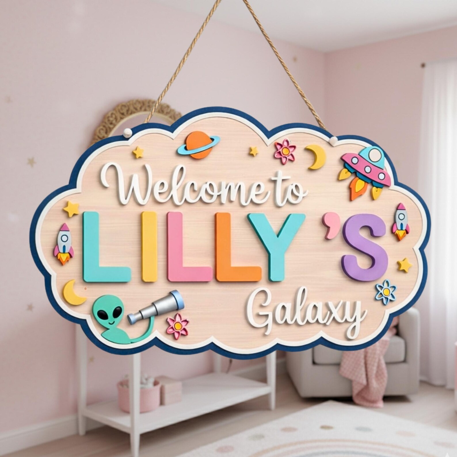 Personalized Space Nursery Door Sign, Galaxy Kids Room Name Sign ...