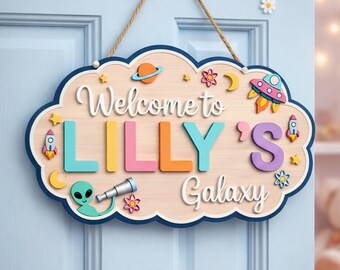 Personalized Space Nursery Door Sign, Galaxy Kids Room Name Sign ...