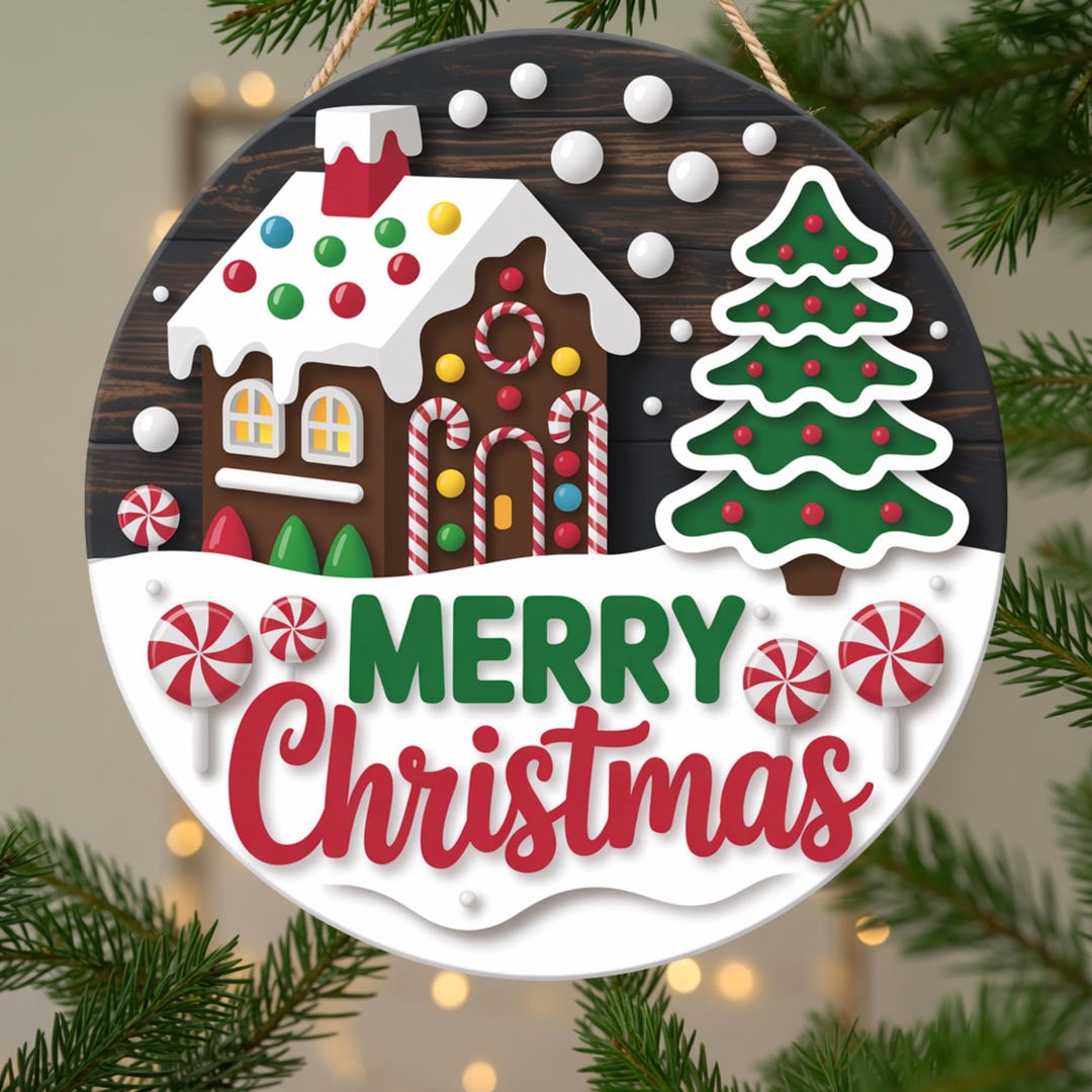 Merry Christmas Gingerbread House Door Hanger, Christmas 3D Wooden Sign ...