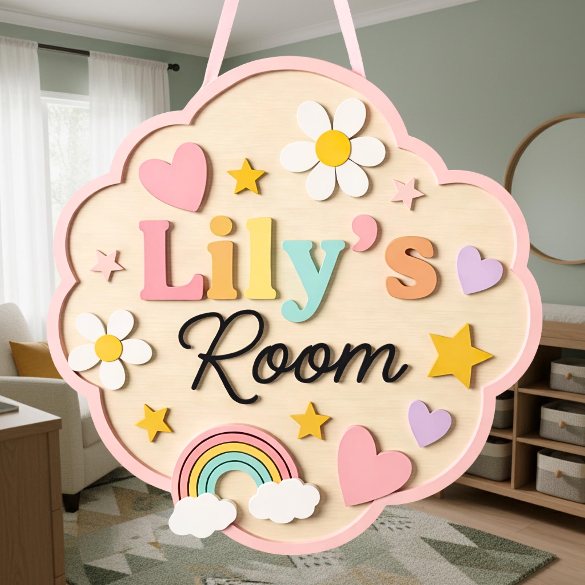 Personalized Girl Wooden Door Sign, Pastel Nursery Name Sign, Custom ...