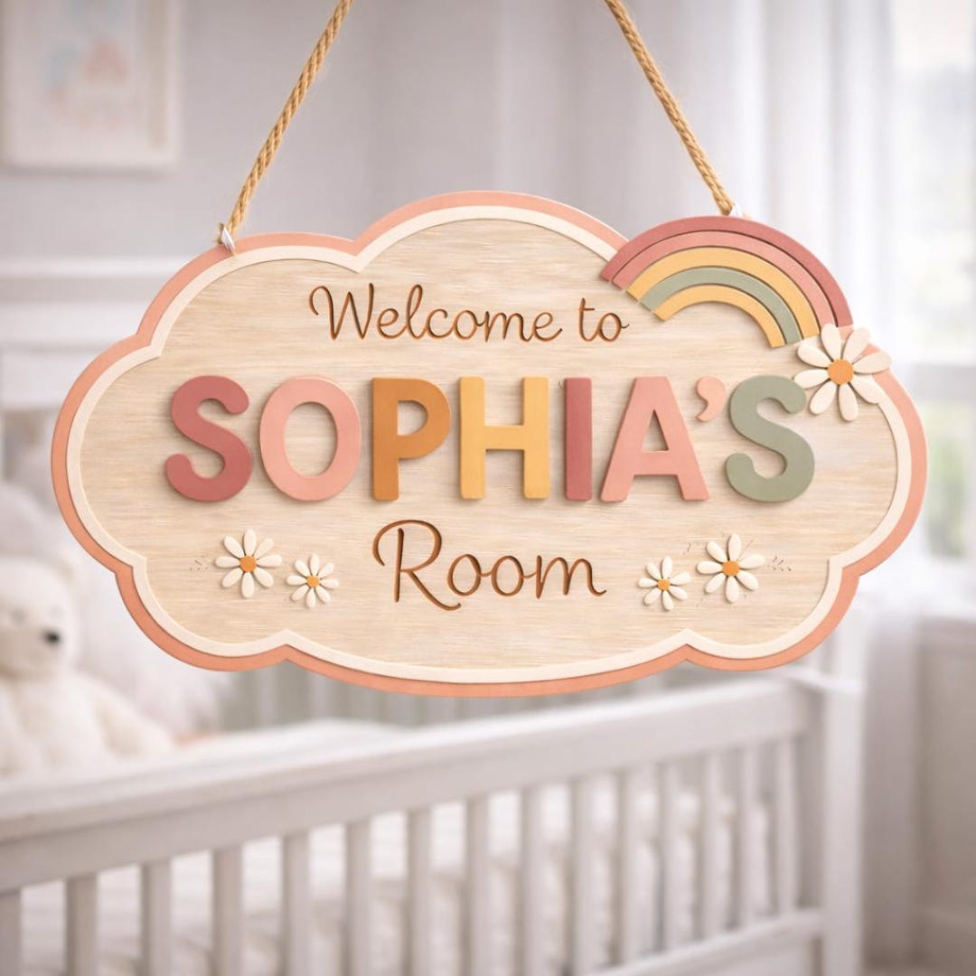 Personalized Cloud Nursery Door Sign, Custom Name Kids Room Sign ...