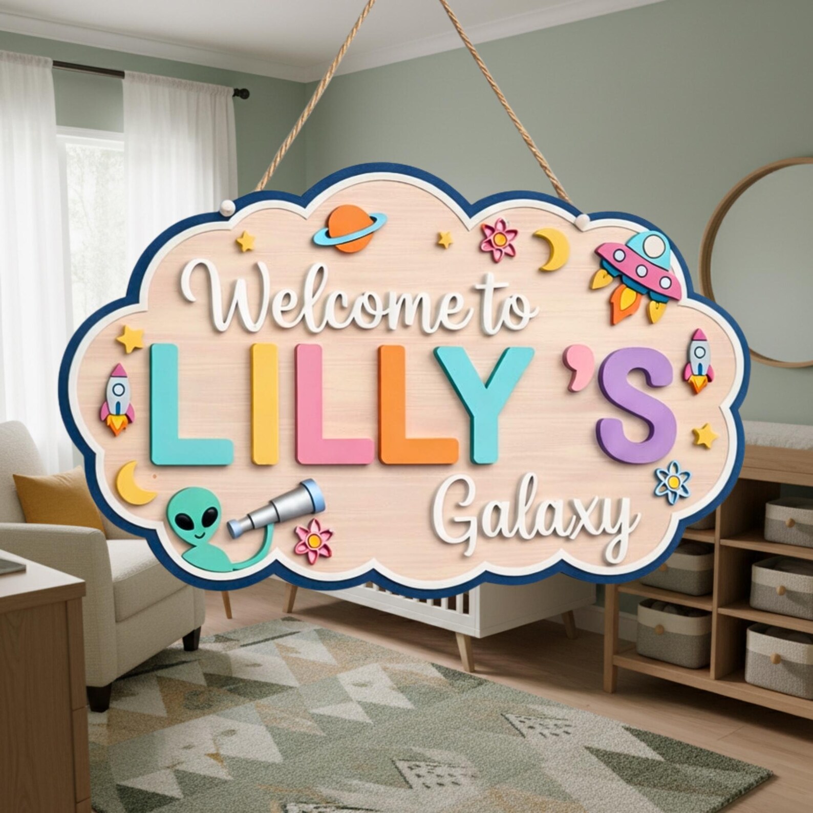 Personalized Space Nursery Door Sign, Galaxy Kids Room Name Sign ...