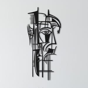 Cubism Face Metal Wall Art,Abstract Hairdressing Saloon Metal Wall Art,Cubic Abstract Face Minimalist Art,Modern Art Wall Decor Gift