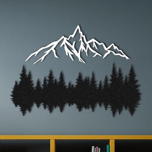 Modern Mountain and Forest Metal Wall Art Set of 2, Large Outdoor Wall Decor, Landscape Wall Art, Living Room Wall Art, Home Decor and Gifts