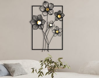 Flowers Pleksiglass and Metal Wall Art, Large Wall Art, Living Room Wall Art, Wall Hangings, Housewarmig Gift, Home Decor Wall Art