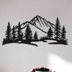 Déco murale en métal montagne et forêt, art montagne, art mural montagne, montagne, décoration forêt, art mural, décoration murale, décoration murale au-dessus du lit