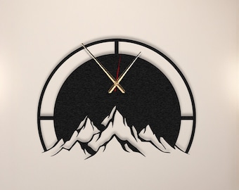 Geometric Mountain Metal Wall Clock, Minimalist Clock, Metal Large Wall Clock, Minimalist Silent Clock Decor, Mountain Art, Boho Wall Clock,