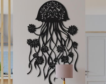 Floral Jellyfish Metal Wall Art: Ocean Decor