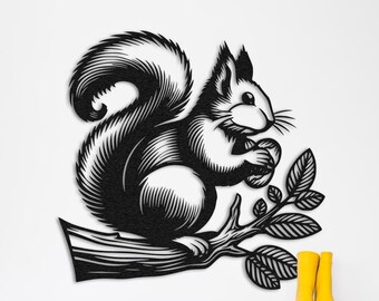 Esquilo Ganancioso em Metal para Decoração de Parede, Enfeite de Esquilo para Sala de Estar, Ornamento de Esquilo, Arte de Parede Grande em Metal para Área Externa, Arte Animal