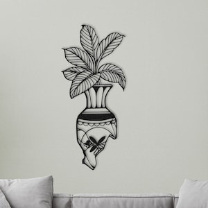 Flower in Vase Metal Wall Art, Plant Wall Decor, Home Garden Lovers Gift, Flower Wall Hangings, Chic Botanical Decor for Living Room,Bedroom
