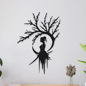 Warrior Woman in the Forest Metal Wall Art,Fierce Female Warrior Silhouette,Strong Woman Art,Bold Feminine Strength Display,Gothic Warrior