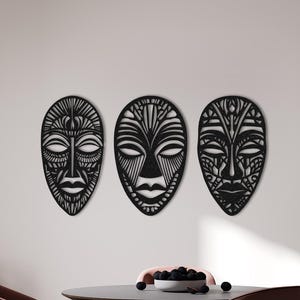 3 Panel African Mask Metal Wall Art, African Mask Wall Decor, Set Of 3 Wall Art, African Home Decor, African American Decor, African Gifts