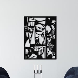 Cubism Face Metal Wall Art,Metal Wall Sculpture,Linear Large Wall Decor,Abstract Wall Hangings, Modern Wall Art,Surreal Minimalist Wall Art