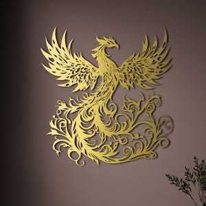 Gold Phoenix Metal Wall Decor,Large Phoenix Wall Art,Contemporary Wall Art,Mythical Bird Art,Minimalist Unique Home Decor,Housewarming Gift