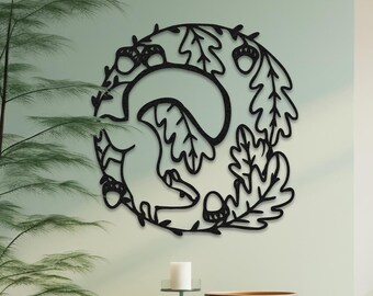 Esquilo e Bolota em Metal para Decoração de Parede, Enfeite de Esquilo para Sala de Estar, Ornamento de Esquilo, Arte de Parede Grande em Metal para Área Externa, Arte Animal