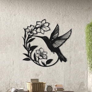 Hummingbird Metal Wall Art: Garden Decor Sign