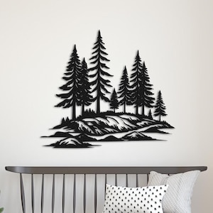 Metal Pine Tree Wall Art, Nature Forest Fireplace Mantel Decor, Farmhouse Mantel Gift, Tree Forest Wall Decor, Cabin Nature Decor Gift