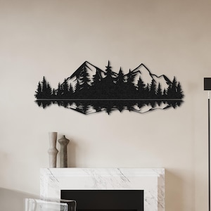 Décoration murale en métal paysage reflet montagne et forêt, art mural en métal ombre montagne forêt, décoration inspirée de la nature, art mural en métal tendance