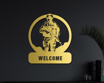 Custom Metal Sign: Personalized Army Wall Decor, Script Name
