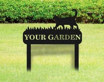 Custom Metal Garden Sign: Cat Decor, Personalized Yard Art