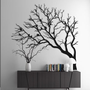 Birds on Tree Branch Metal Wall Art, Nature Dresser Wall Art Decor, Nature Sculpture, Living Room Decor, Forest Wall Art, Wall Hangings