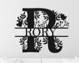 Spersonalizowany metalowy monogram: Dekoracja kwiatowa z nazwiskiem rodziny