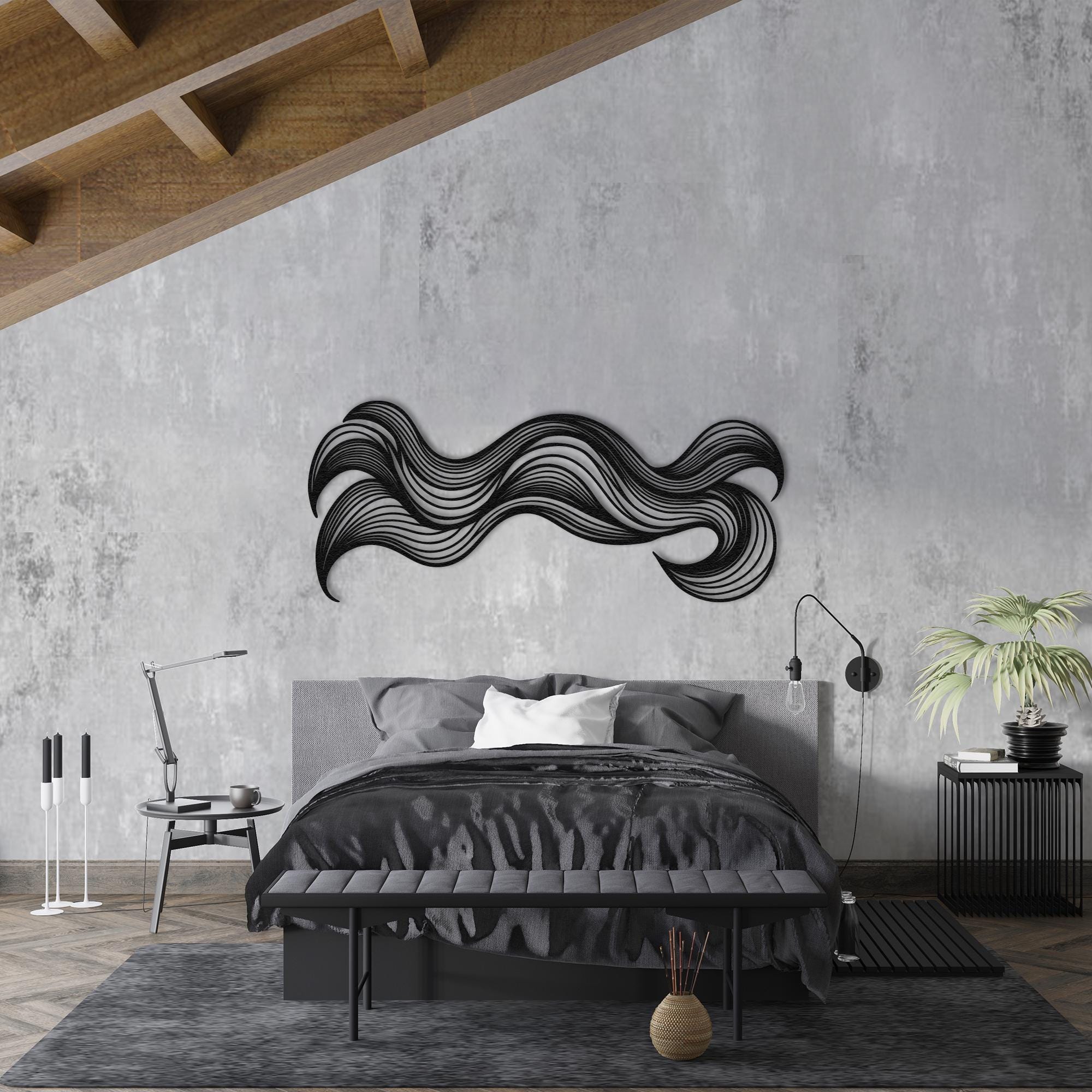 Abstract Metal Wall Art, Modern Wave Decor, Minimal Steel Sculpture ...