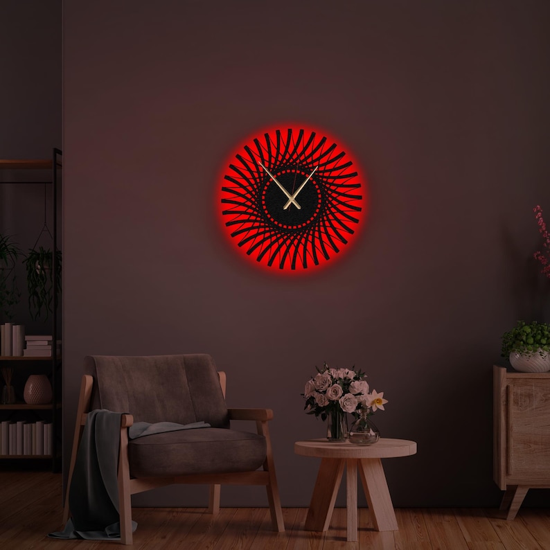 Geometric LED Metal Wall Clock,Metal Large Wall Clock with LED,Minimalist Silent Clock Decor,Boho Wall Clock,Modern Wall Clock,Office Decor