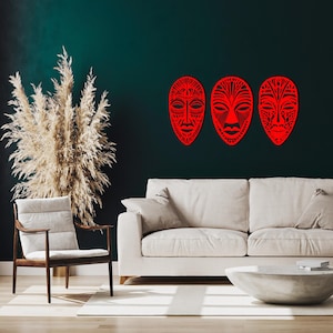3 Panel African Mask Metal Wall Art, African Mask Wall Decor, Set Of 3 Wall Art, African Home Decor, African American Decor, African Gifts