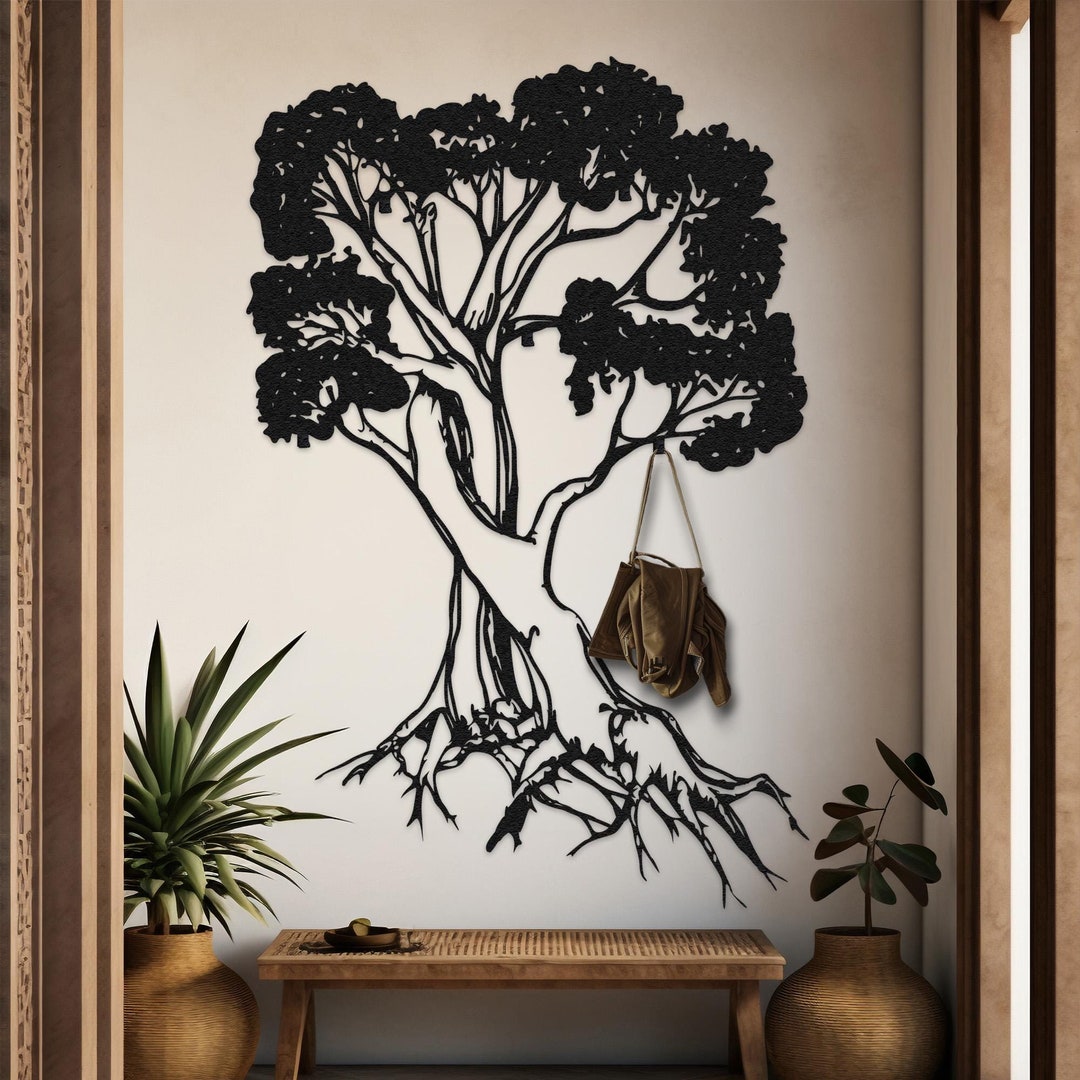 Oak Tree Metal Coat Rack, Decorative Hooks, Clothes Hanger, Entryway ...