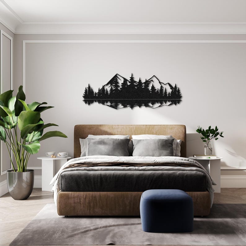 Mountain and Forest Reflection Landscape Metal Wall Decor,mountain ...