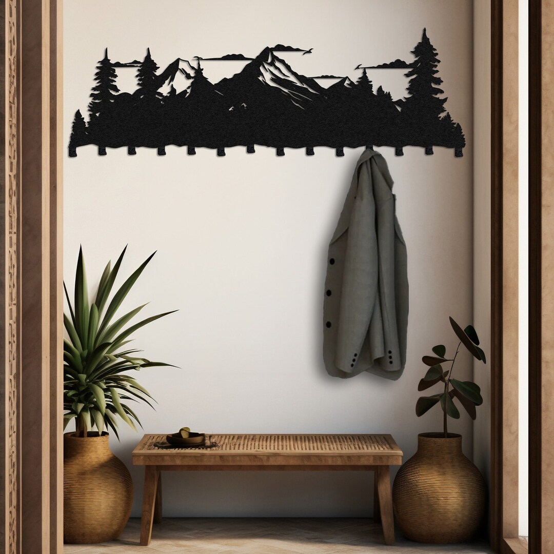 Large Metal Coat Rack, Mountain Coat Rack, Wall Mount Rustic Coat ...