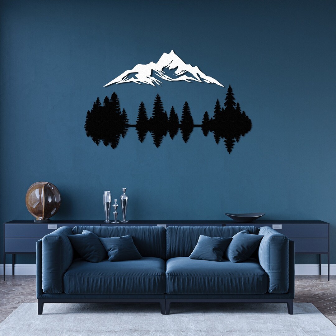 Mountain and Forest Metal Wall Decor, Yard Mountain Range View, Outdoor ...