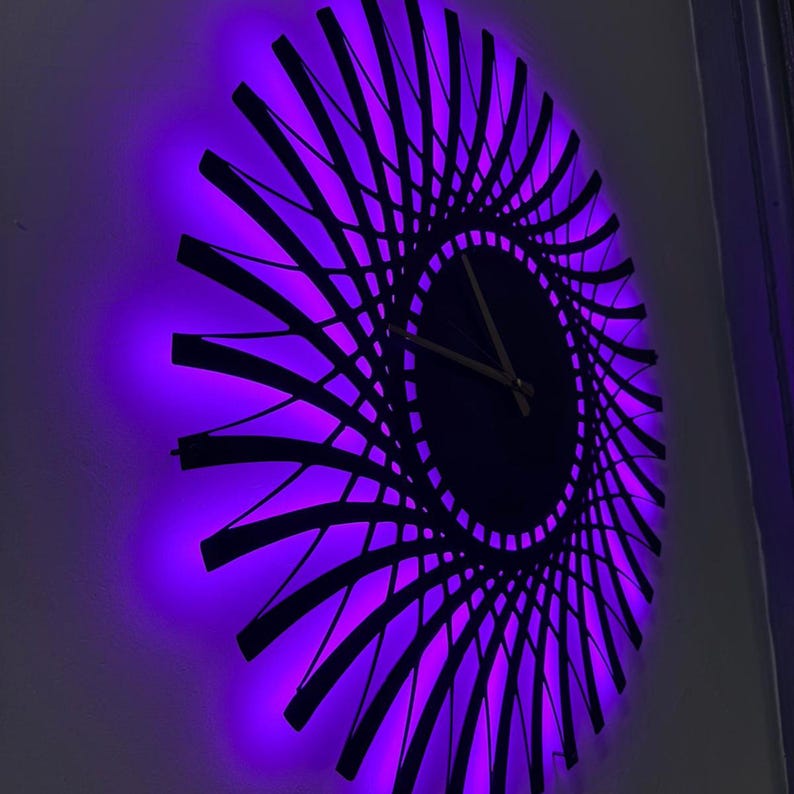 Lighted Metal Wall Clock, Unique Led Wall Clock, Modern Led Clock, Metal Wall Clock, Housewarming Gift, Gift for her,Silent Wall Clock