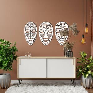 3 Panel African Mask Metal Wall Art, African Mask Wall Decor, Set Of 3 Wall Art, African Home Decor, African American Decor, African Gifts