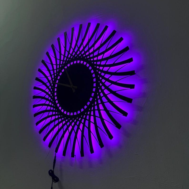 Lighted Metal Wall Clock, Unique Led Wall Clock, Modern Led Clock, Metal Wall Clock, Housewarming Gift, Gift for her,Silent Wall Clock