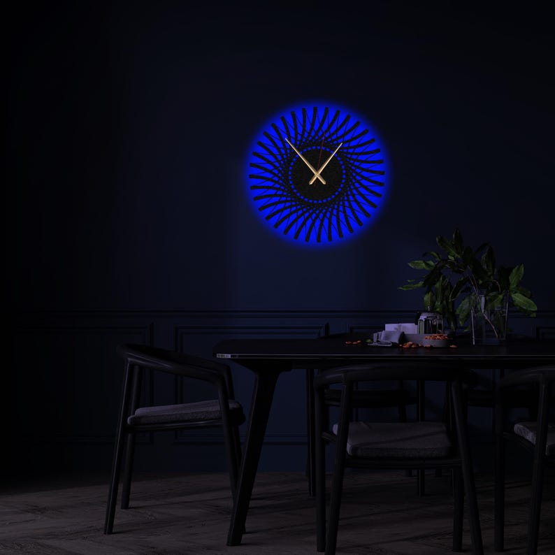 Geometric LED Metal Wall Clock,Metal Large Wall Clock with LED,Minimalist Silent Clock Decor,Boho Wall Clock,Modern Wall Clock,Office Decor