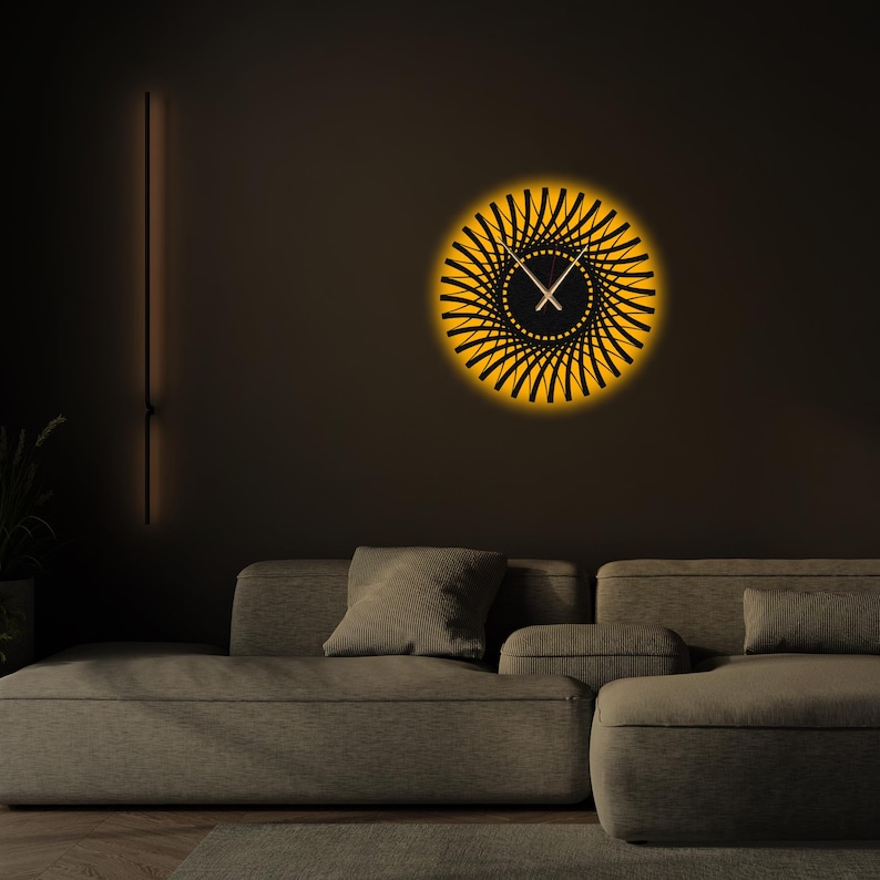 Geometric LED Metal Wall Clock,Metal Large Wall Clock with LED,Minimalist Silent Clock Decor,Boho Wall Clock,Modern Wall Clock,Office Decor