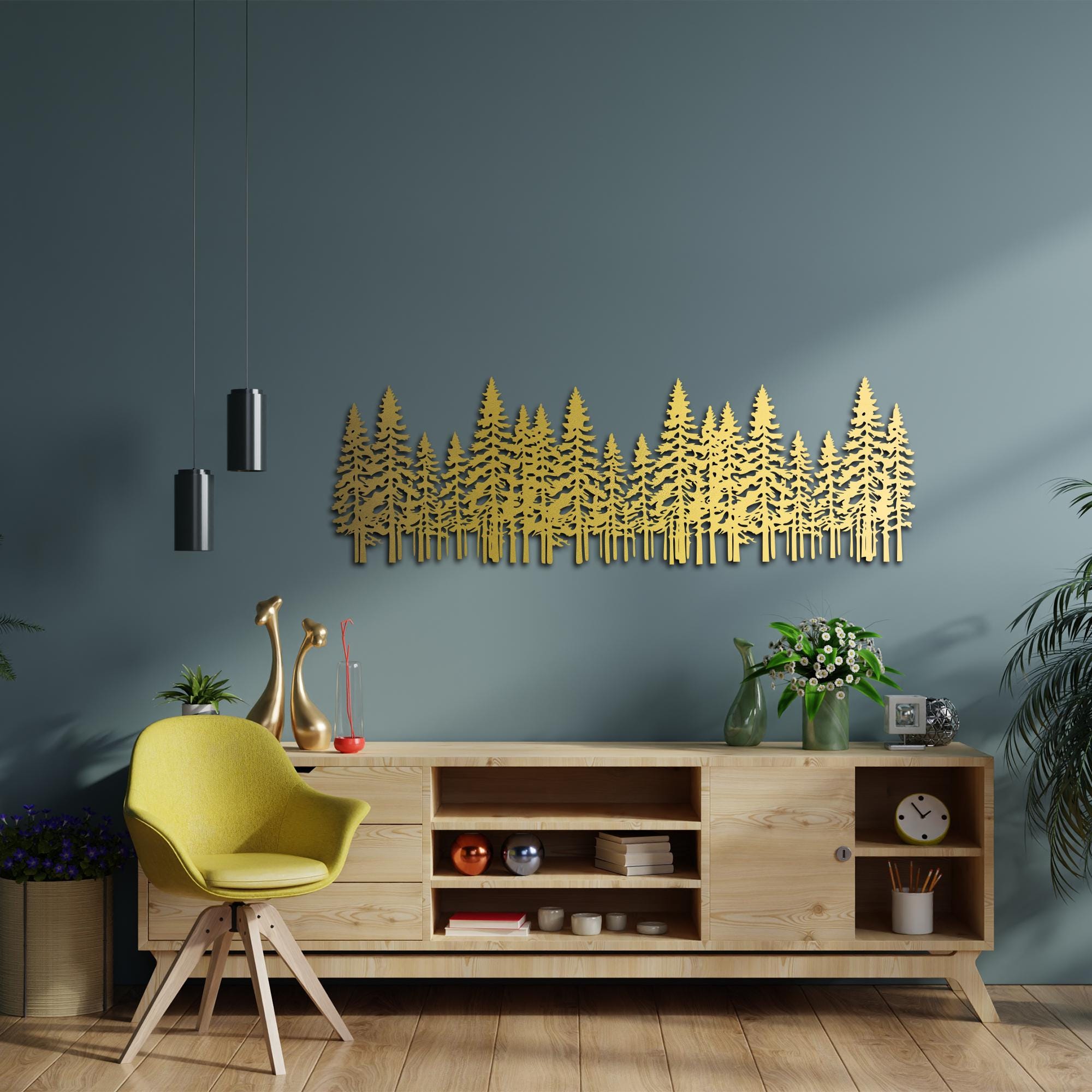Metal Pine Tree Wall Art, Nature Forest Fireplace Mantel Decor ...