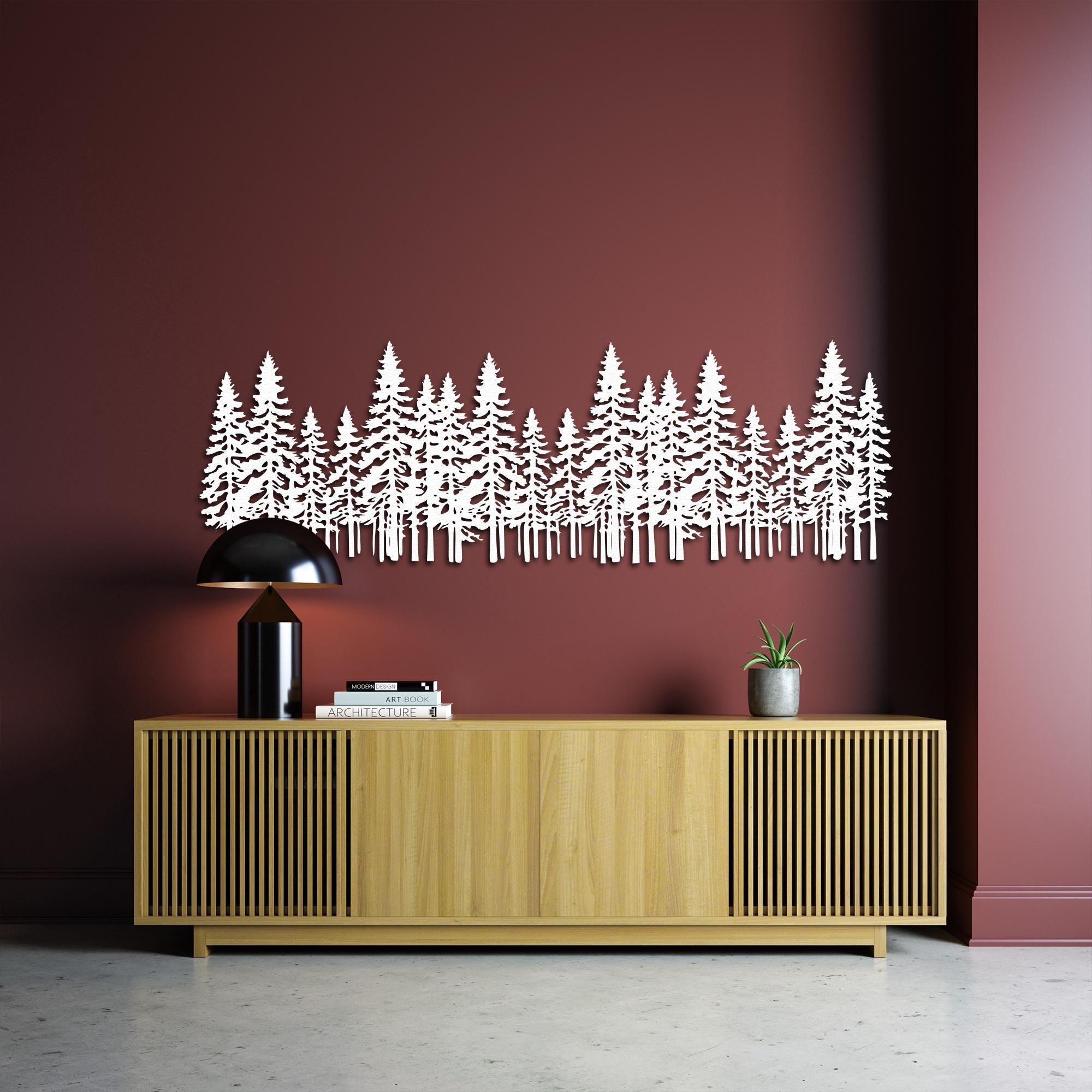 Metal Pine Tree Wall Art, Nature Forest Fireplace Mantel Decor ...