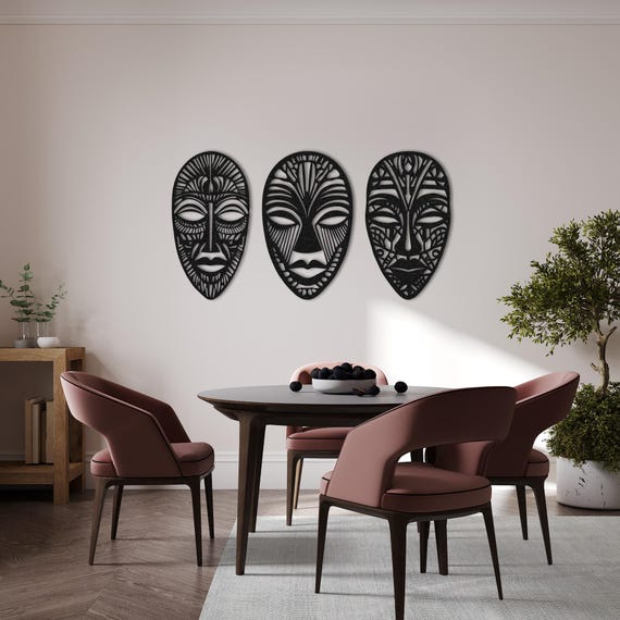 3 Panel African Mask Metal Wall Art, African Mask Wall Decor, Set Of 3 Wall Art, African Home Decor, African American Decor, African Gifts