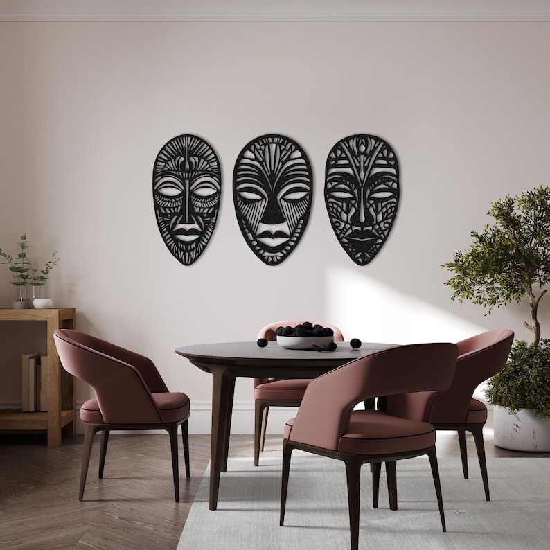 3 Panel African Mask Metal Wall Art, African Mask Wall Decor, Set Of 3 Wall Art, African Home Decor, African American Decor, African Gifts