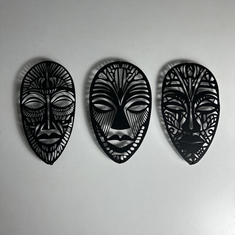 3 Panel African Mask Metal Wall Art, African Mask Wall Decor, Set Of 3 Wall Art, African Home Decor, African American Decor, African Gifts