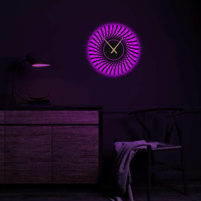 Geometric LED Metal Wall Clock,Metal Large Wall Clock with LED,Minimalist Silent Clock Decor,Boho Wall Clock,Modern Wall Clock,Office Decor