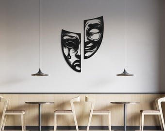 Comedy and Tragedy Theater Mask Metal Wall Art, Theater Gifts, Metal Drama Wall Art, Two Mask Wall Decor, Comedy Tragedy Mask, Metal Artwork