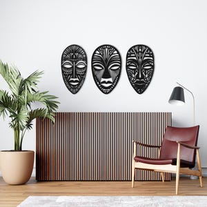 3 Panel African Mask Metal Wall Art, African Mask Wall Decor, Set Of 3 Wall Art, African Home Decor, African American Decor, African Gifts