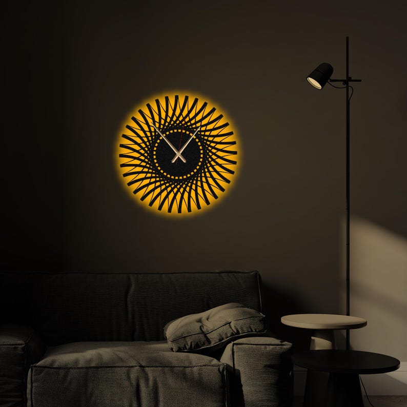Geometric LED Metal Wall Clock,Metal Large Wall Clock with LED,Minimalist Silent Clock Decor,Boho Wall Clock,Modern Wall Clock,Office Decor