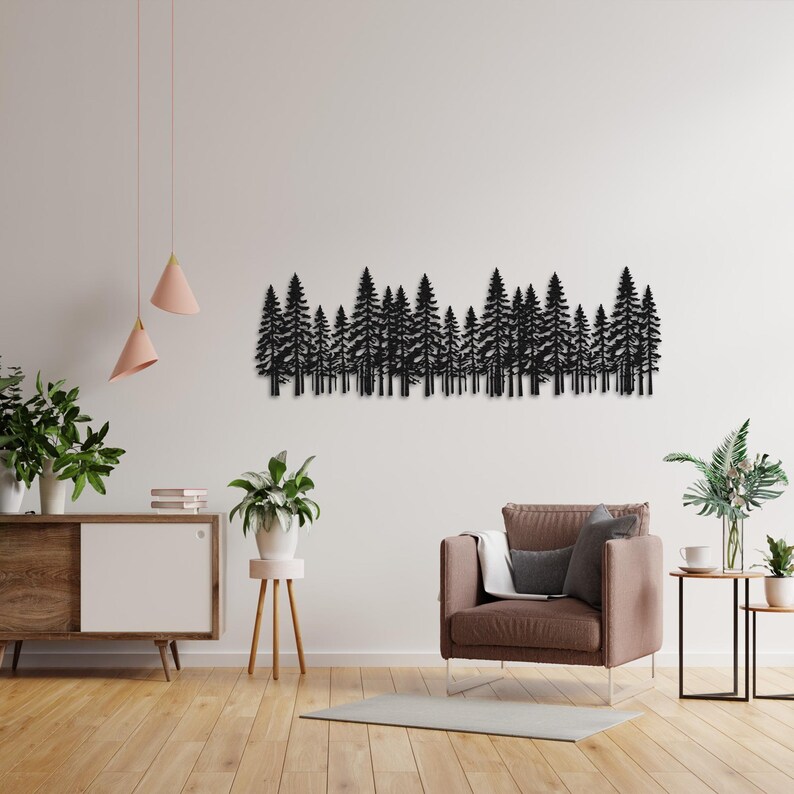 Metal Pine Tree Wall Art, Nature Forest Fireplace Mantel Decor ...