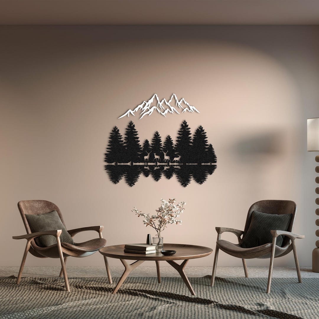 Mountain and Forest Metal Wall Decor, Large Metal Wall Art for Living ...
